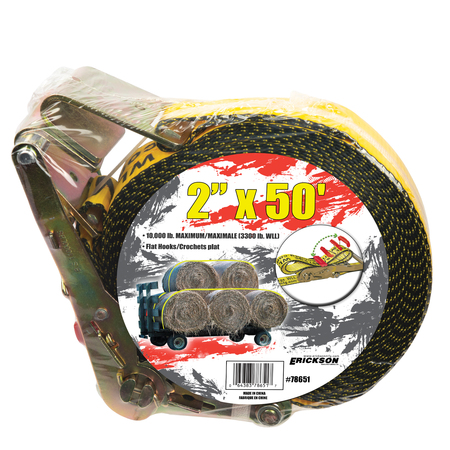 Erickson 2"X50Ft Ratchet Strap w/ Web Clamp Flat Hooks 78651